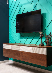 Гостиная из шпона с МДФ фасадами Гостиная из шпона с МДФ фасадами