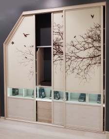 Мансардный шкаф-купе с пескоструйной обработкой Мансардный шкаф-купе с пескоструйной обработкой