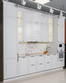 Прямая кухня с раздвижным каменным фартуком Прямая кухня с раздвижным каменным фартуком