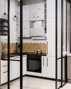 Угловая кухня с раздвижной перегородкой  Угловая кухня с раздвижной перегородкой